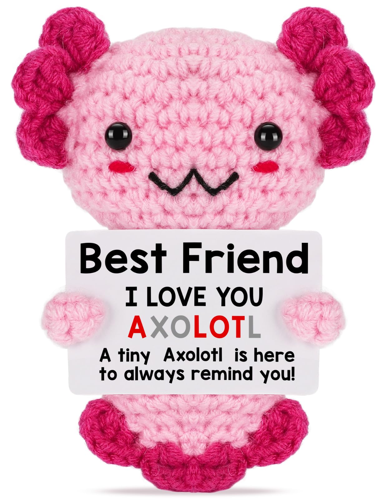 Handmade Axolotl Plush Gift with Message Card – Cute Crochet Stuffed Animal for Mom, Daughter, Sister, Grandma & More – Personalized Friendship & Family Gifts