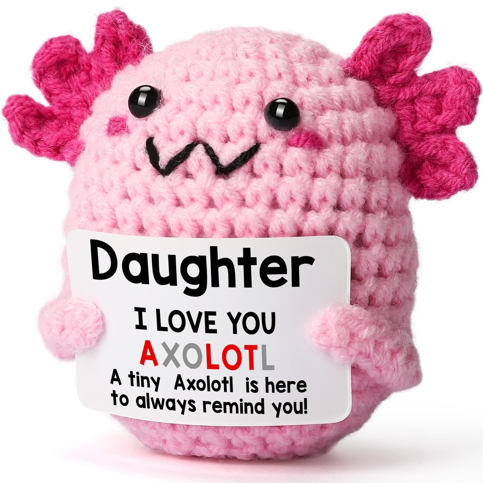 Handmade Axolotl Crochet Plush with Message Card – Cute Personalized Gift for Mom, Daughter, Sister, Grandma & Best Friend