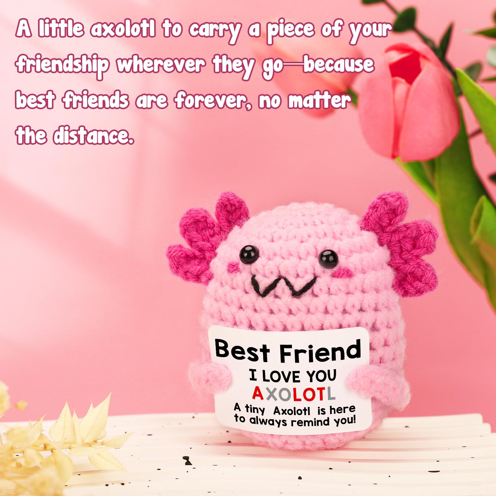 Handmade Axolotl Crochet Plush with Message Card – Cute Personalized Gift for Mom, Daughter, Sister, Grandma & Best Friend