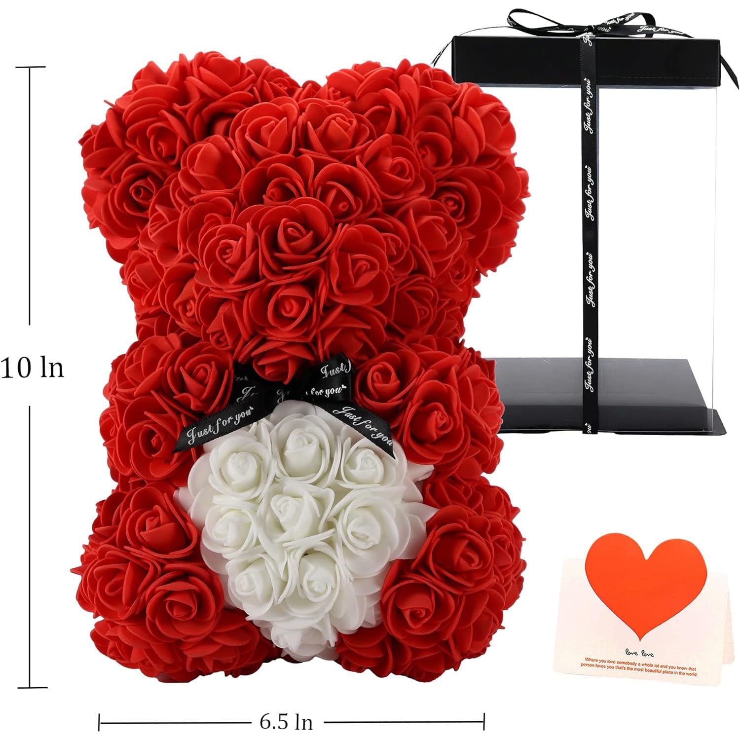 10 Zoll künstlicher Rosen-Teddybär mit Herz-Design – romantisches Geschenk für jeden Anlass