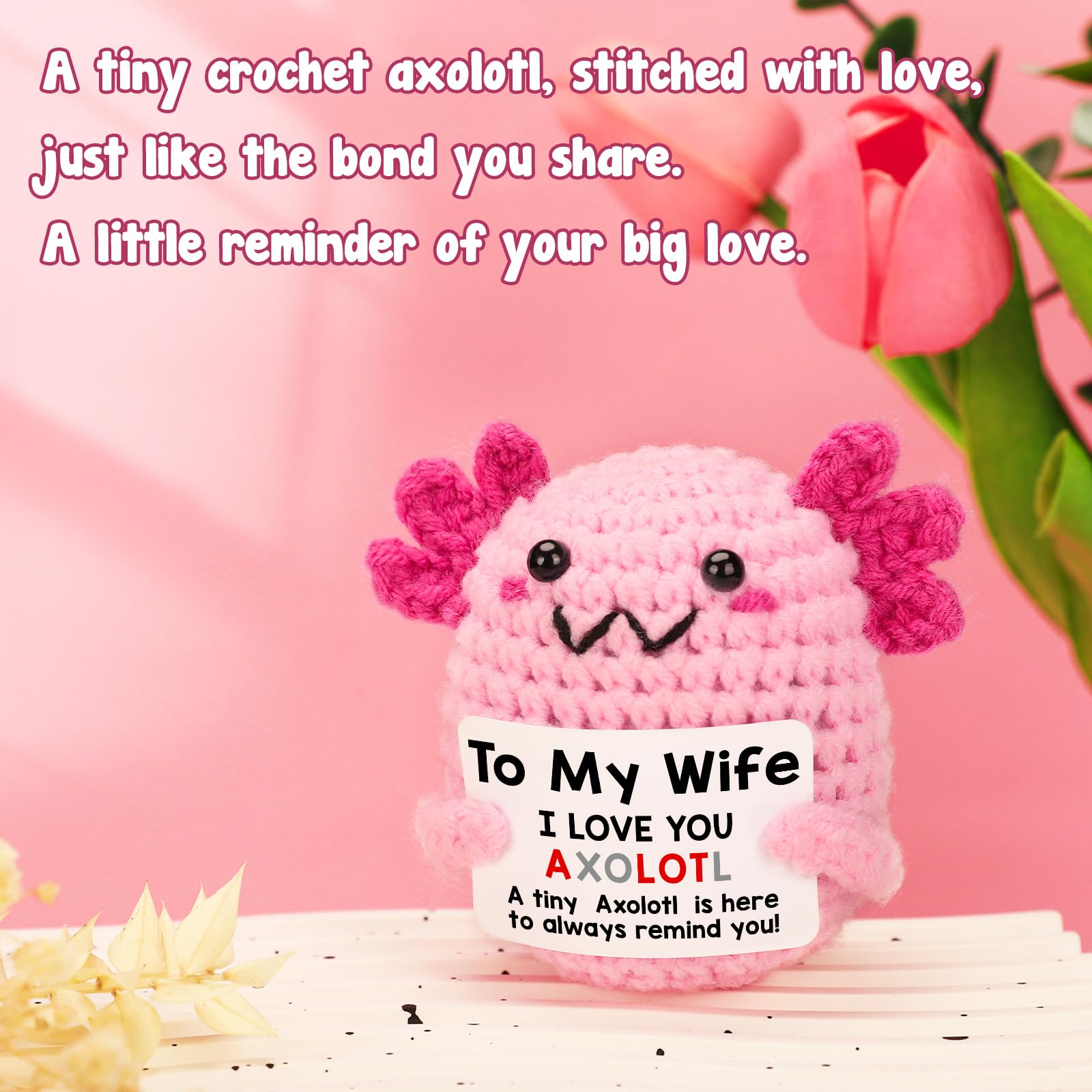 Handmade Axolotl Crochet Plush with Message Card – Cute Personalized Gift for Mom, Daughter, Sister, Grandma & Best Friend