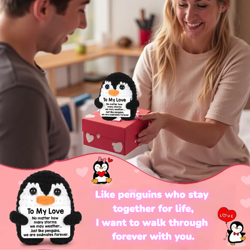 Crochet Penguin for Her with Love Message – I Love You Gift for Boyfriend Girlfriend Husband Wife, Romantic Anniversary, Birthday, Graduation or Wedding Gift for Couples