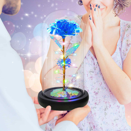 Colorful LED Light Rose in Glass Dome – Perfect Home Decoration.