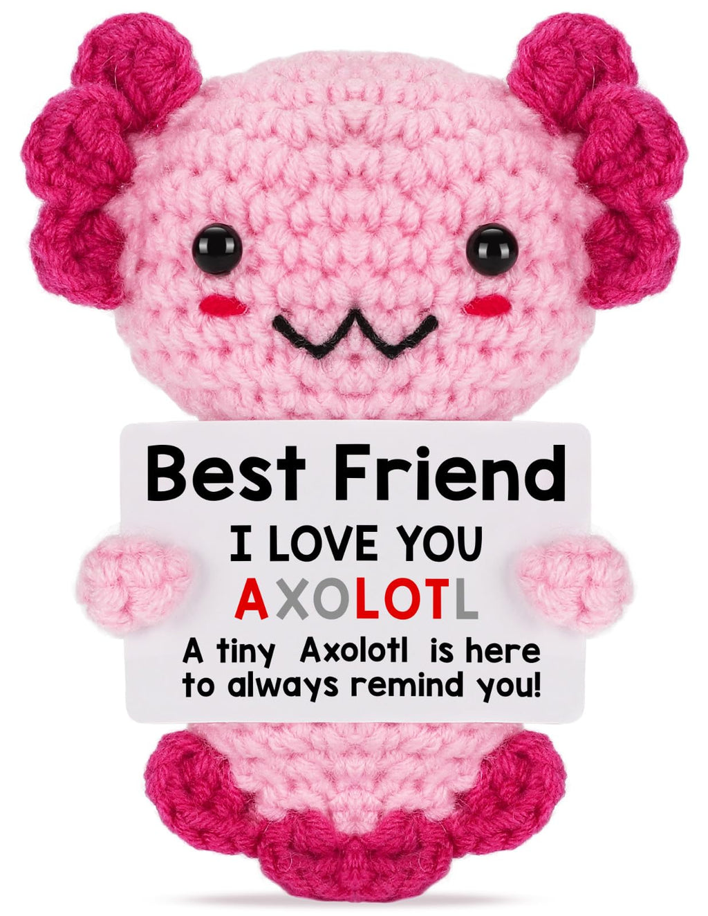 Handmade Axolotl Plush Gift with Message Card – Cute Crochet Stuffed Animal for Mom, Daughter, Sister, Grandma & More – Personalized Friendship & Family Gifts