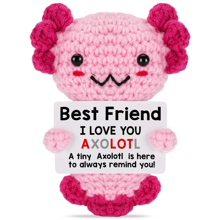 Handmade Axolotl Plush with Message Card – Cute Crochet Stuffed Animal for Mom, Daughter, Sister, Grandma & More – Personalized Gift