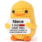 Tiny Crochet Duck Plush – Handmade Gift with Funny & Loving Messages