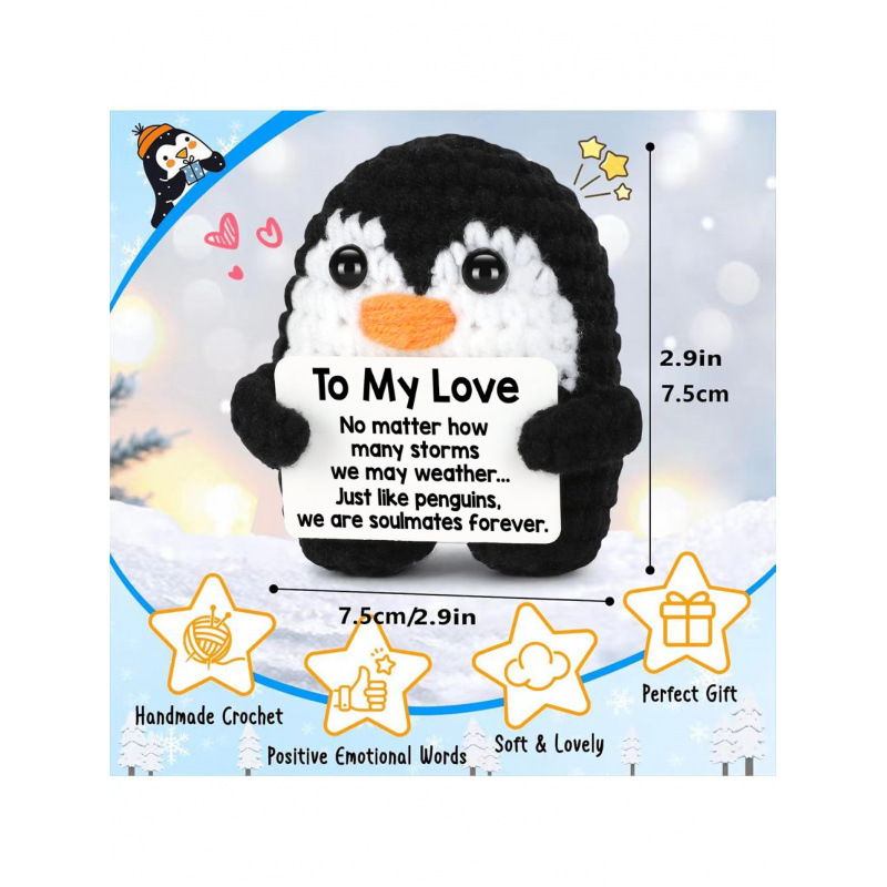 Crochet Penguin for Her with Love Message – I Love You Gift for Boyfriend Girlfriend Husband Wife, Romantic Anniversary, Birthday, Graduation or Wedding Gift for Couples