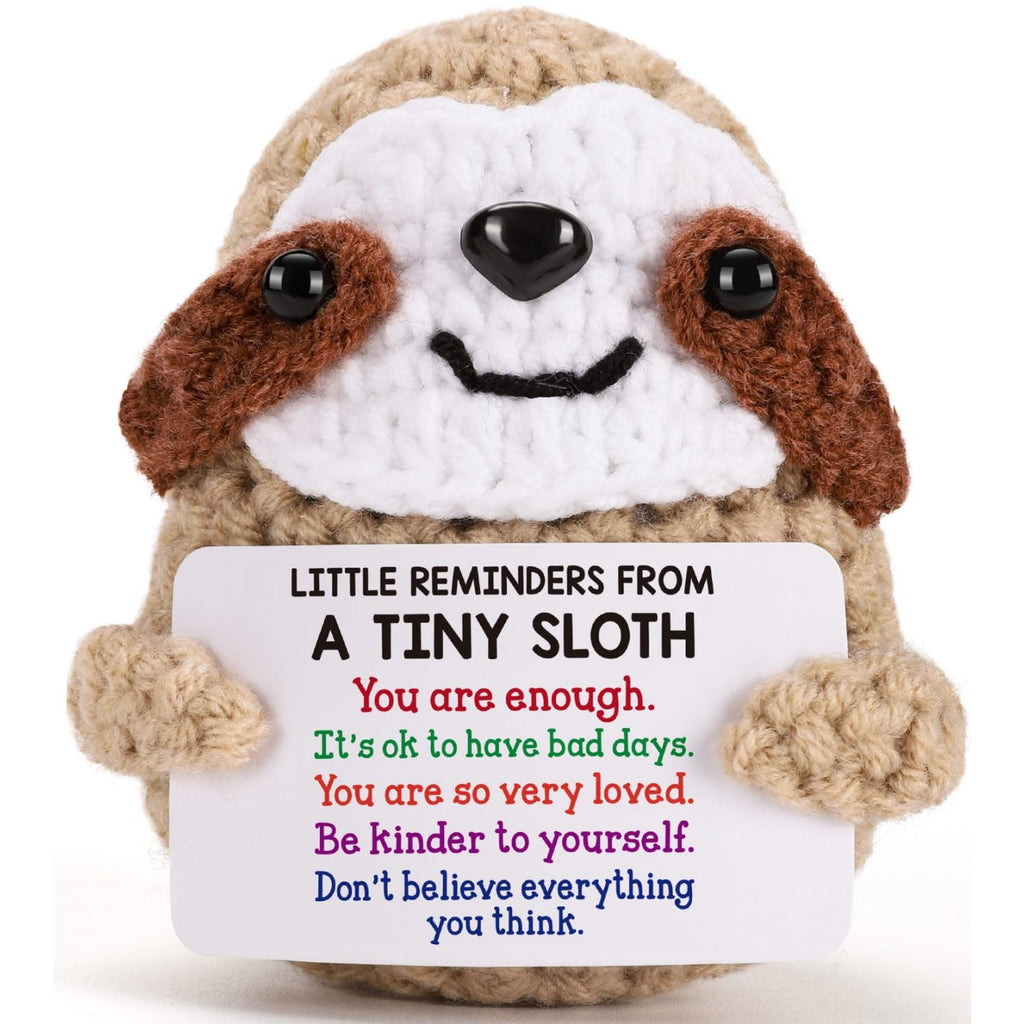 Tiny Crochet Sloth Plush – Handmade Gift with Positive Messages