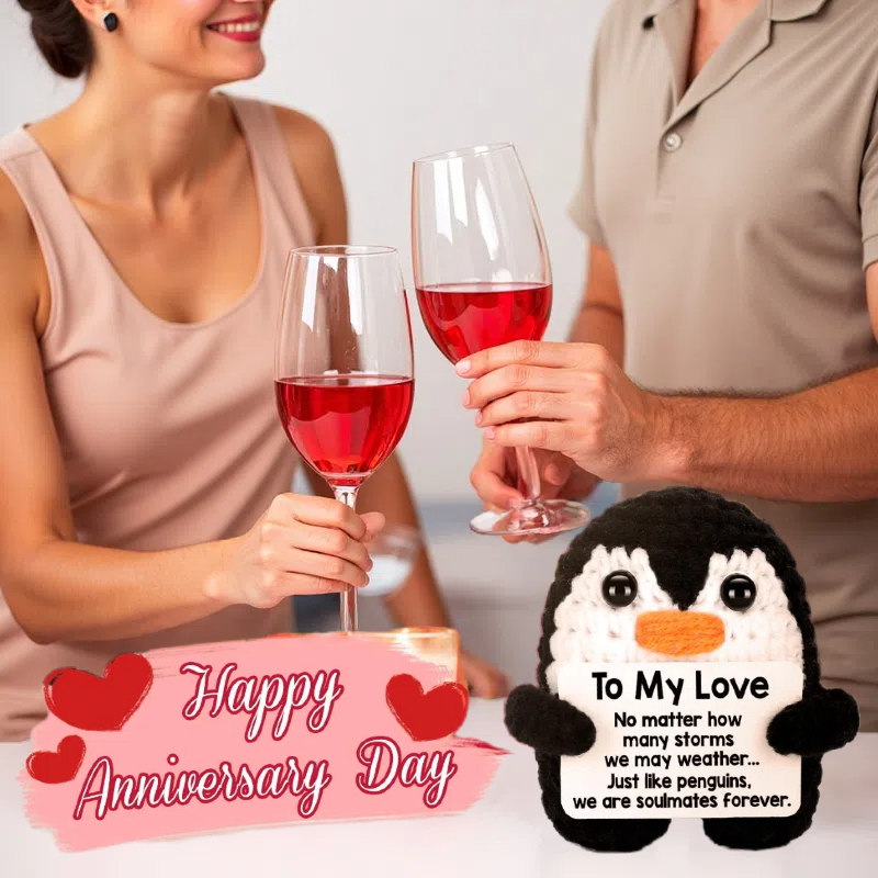 Crochet Penguin for Her with Love Message – I Love You Gift for Boyfriend Girlfriend Husband Wife, Romantic Anniversary, Birthday, Graduation or Wedding Gift for Couples