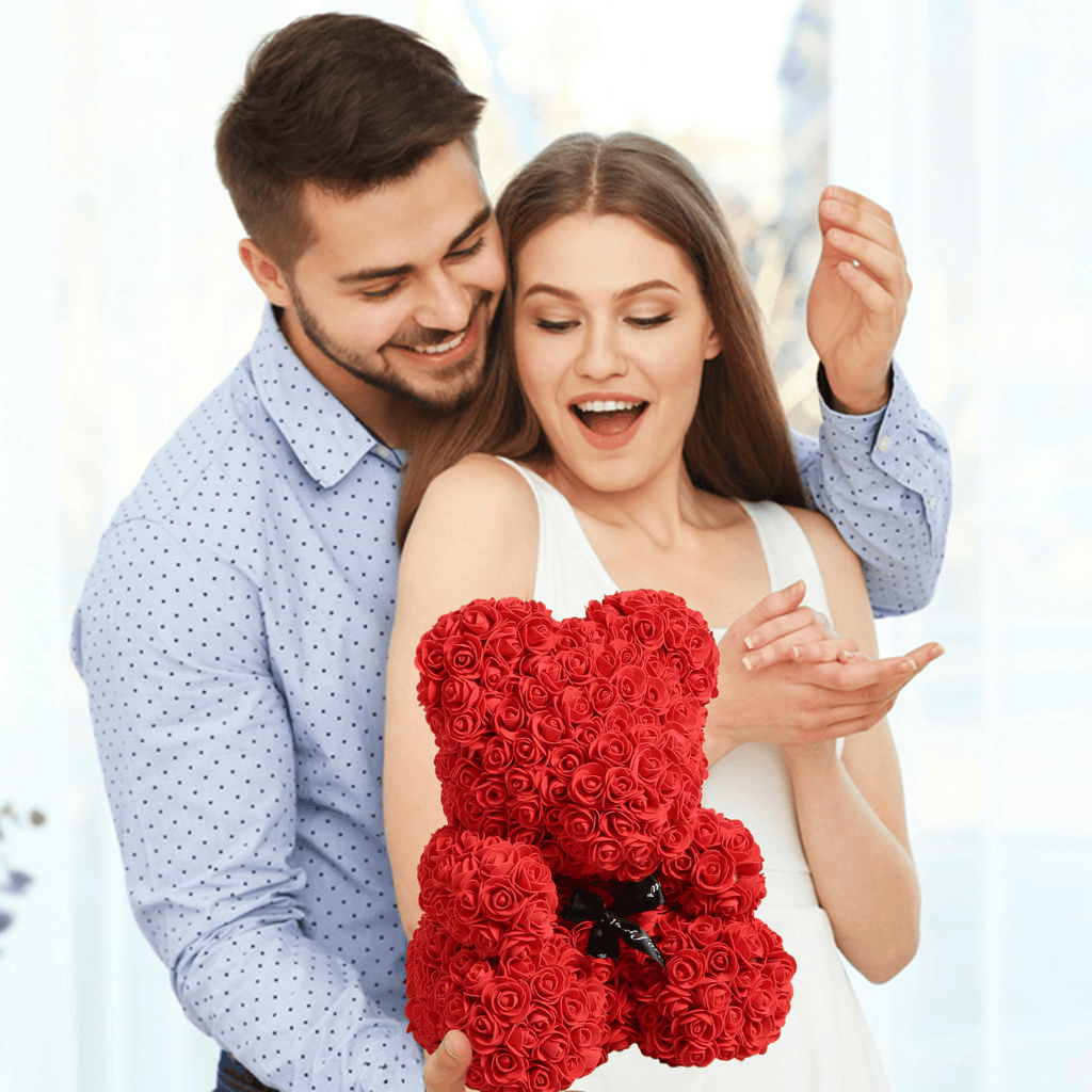 16 Inch Large Artificial Rose Teddy Bear with Gift Box for Anniversary, Birthday, Mother's Day, Valentine's Day, Romantic Gift for Her