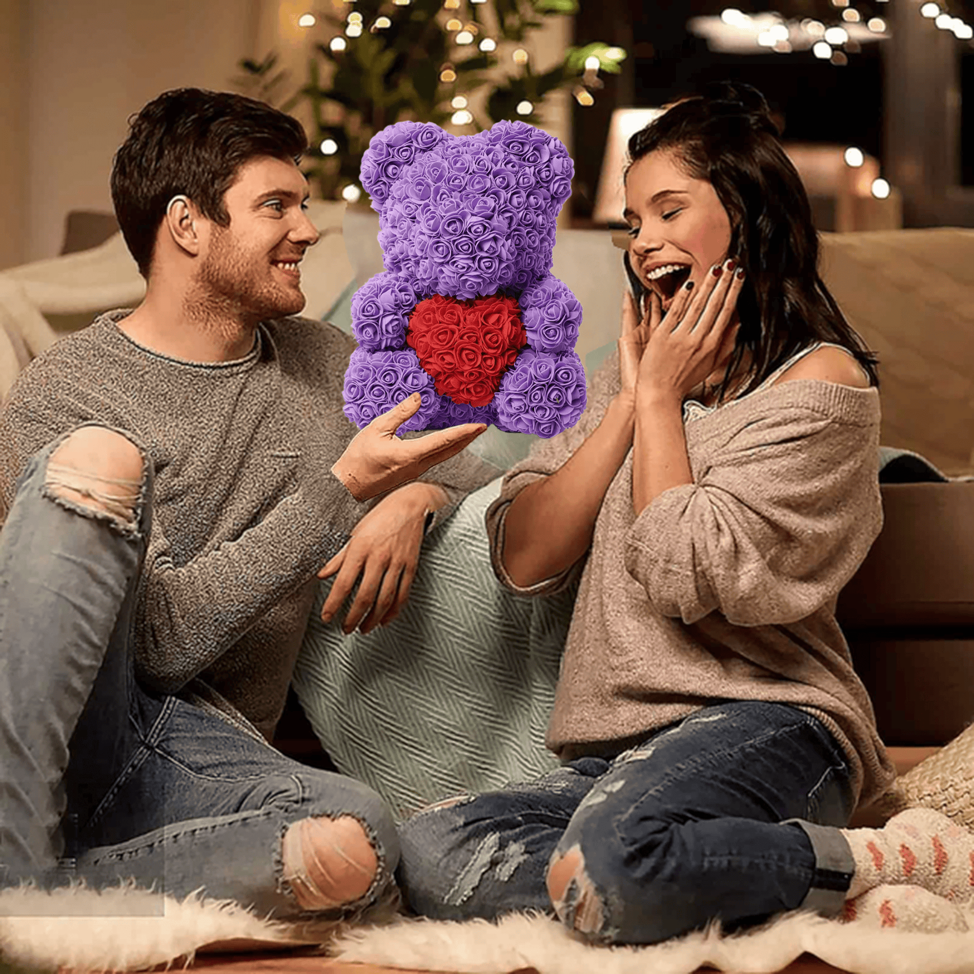 16 Zoll großer künstlicher Rosen-Teddybär mit herzförmigem Design und Geschenkbox, zum Jahrestag, Muttertag, Valentinstag, Geburtstag, romantisches Geschenk für Sie