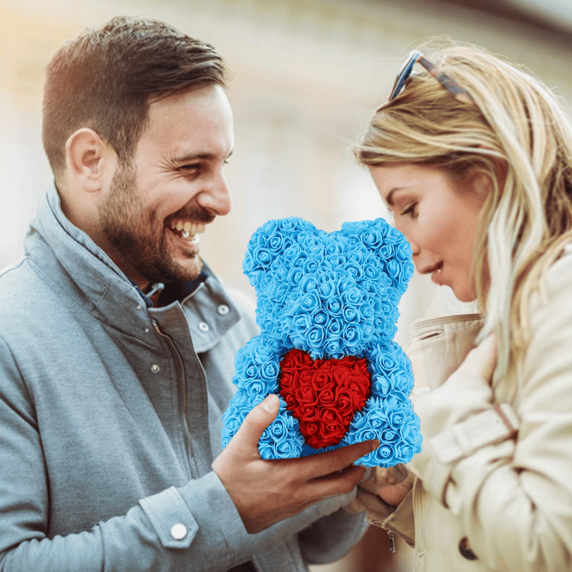 16 Zoll großer künstlicher Rosen-Teddybär mit herzförmigem Design und Geschenkbox, zum Jahrestag, Muttertag, Valentinstag, Geburtstag, romantisches Geschenk für Sie