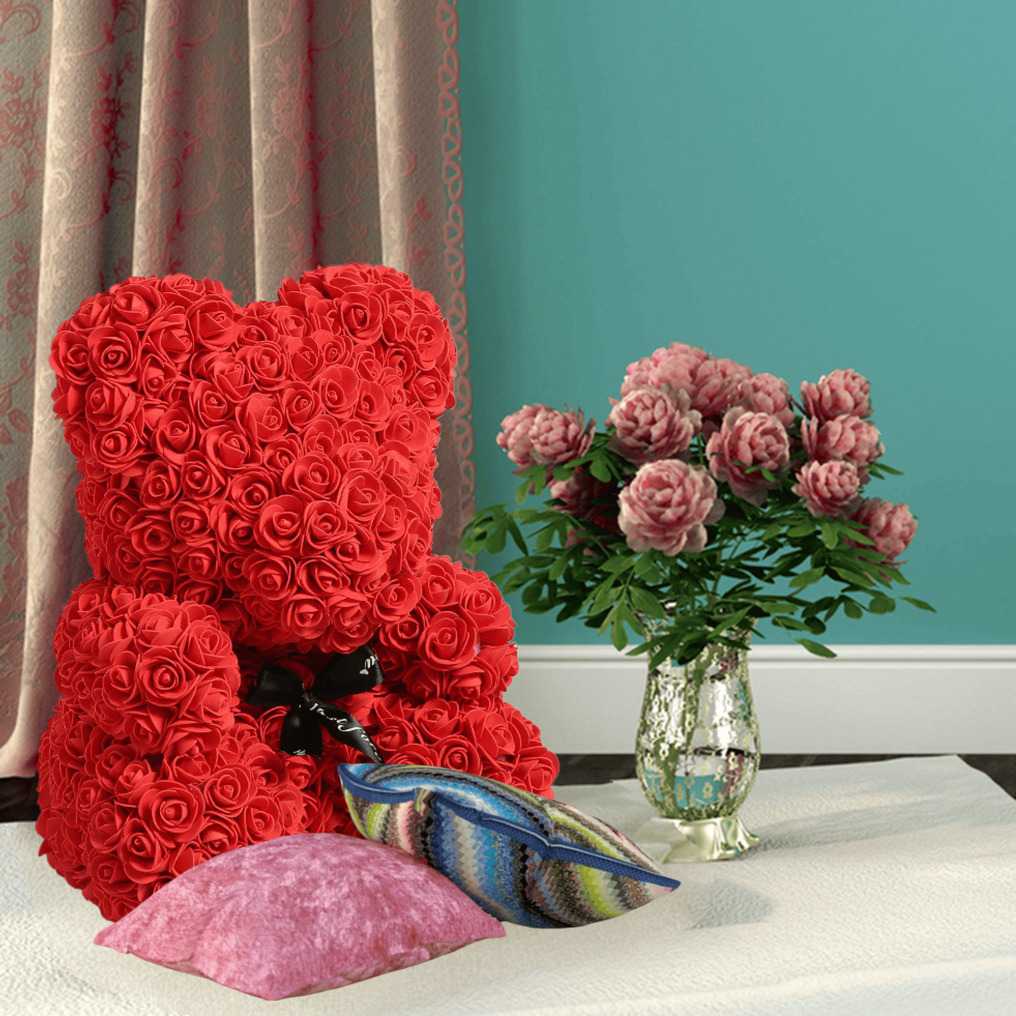 40,6 cm großer künstlicher Rosen-Teddybär mit Geschenkbox für Jahrestag, Geburtstag, Muttertag, Valentinstag, romantisches Geschenk für Sie