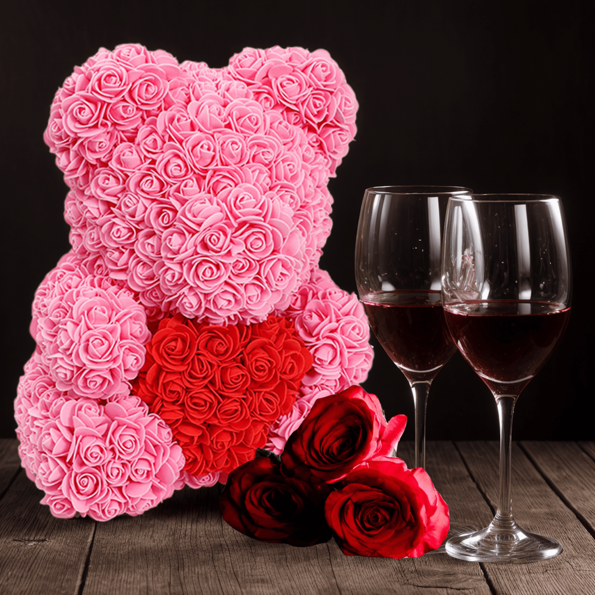 16 Zoll großer künstlicher Rosen-Teddybär mit herzförmigem Design und Geschenkbox, zum Jahrestag, Muttertag, Valentinstag, Geburtstag, romantisches Geschenk für Sie