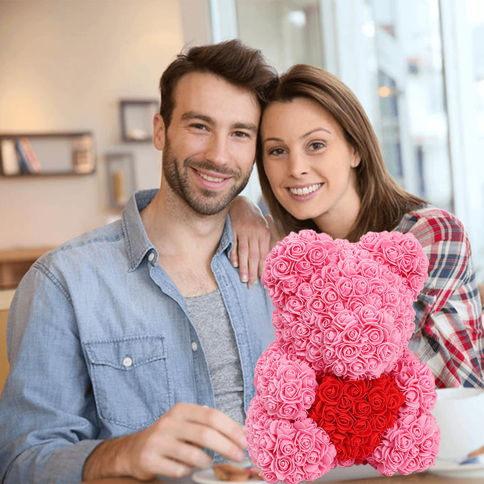 16 Zoll großer künstlicher Rosen-Teddybär mit herzförmigem Design und Geschenkbox, zum Jahrestag, Muttertag, Valentinstag, Geburtstag, romantisches Geschenk für Sie
