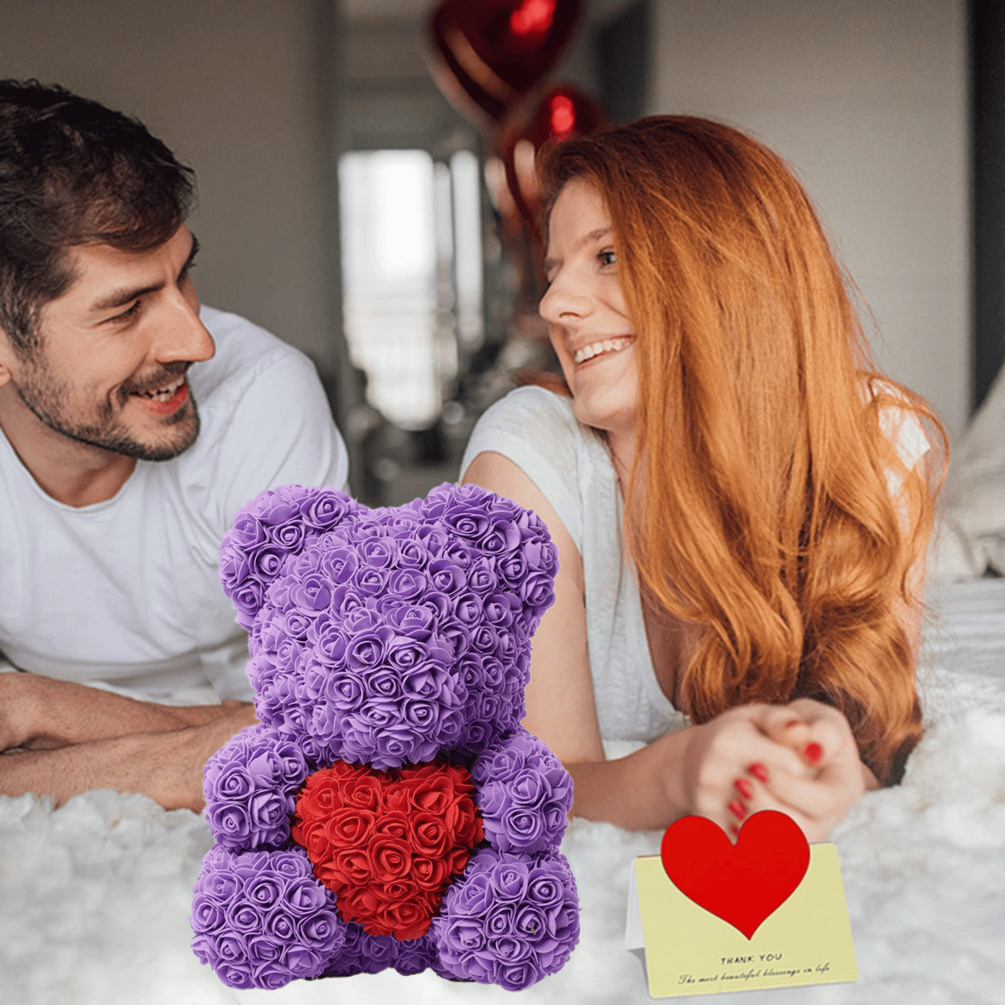 16 Zoll großer künstlicher Rosen-Teddybär mit herzförmigem Design und Geschenkbox, zum Jahrestag, Muttertag, Valentinstag, Geburtstag, romantisches Geschenk für Sie