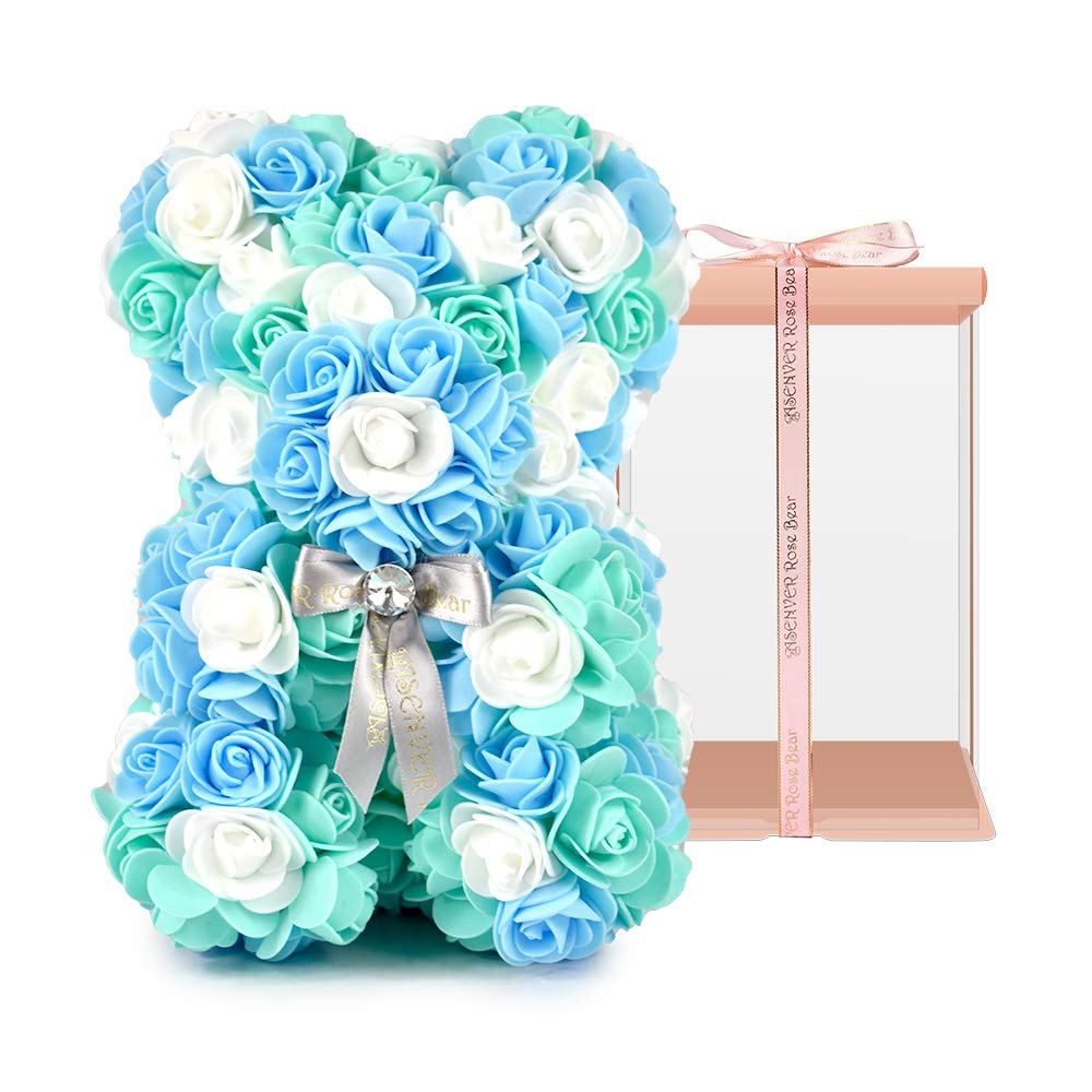 A close-up of a beautifully crafted artificial rose teddy bear made of delicate faux roses, perfect for gifting and home decor.