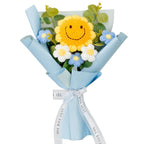 Hand-woven sunflower and rose bouquet, perfect for gifting on special occasions.