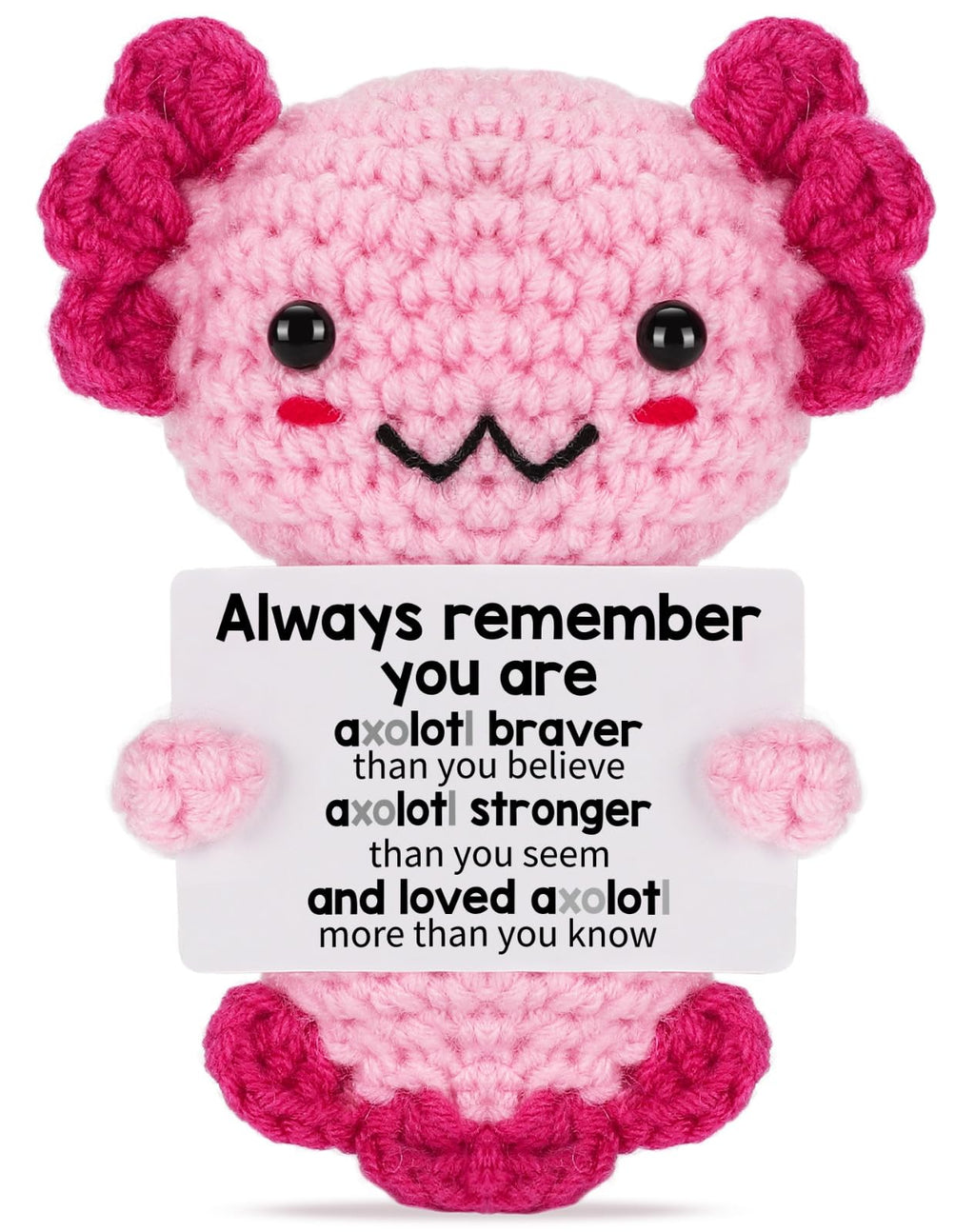 Handmade Axolotl Plush Gift with Message Card – Cute Crochet Stuffed Animal for Mom, Daughter, Sister, Grandma & More – Personalized Friendship & Family Gifts