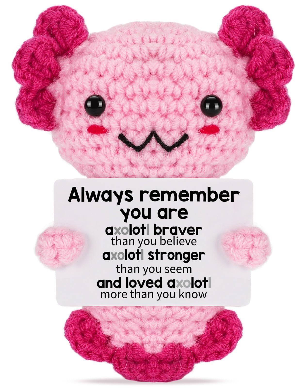 Handmade Axolotl Plush Gift with Message Card – Cute Crochet Stuffed Animal for Mom, Daughter, Sister, Grandma & More – Personalized Friendship & Family Gifts