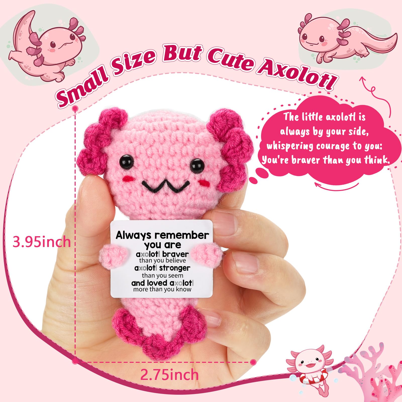 Handmade Axolotl Plush Gift with Message Card – Cute Crochet Stuffed Animal for Mom, Daughter, Sister, Grandma & More – Personalized Friendship & Family Gifts