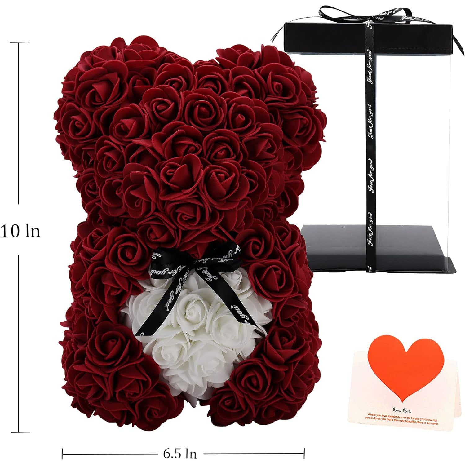 10 Inch Artificial Rose Teddy Bear with a Heart Design- Romantic Gift for Any Occasion