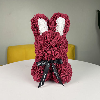 Decorative 10-inch rose bunny in gift box, maintenance-free floral gift