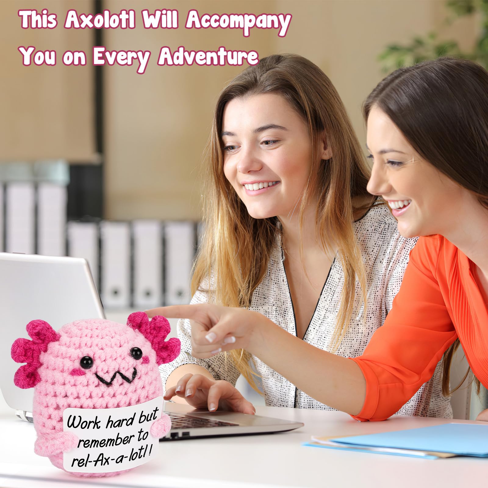 Handmade Axolotl Crochet Plush with Message Card – Cute Personalized Gift for Mom, Daughter, Sister, Grandma & Best Friend