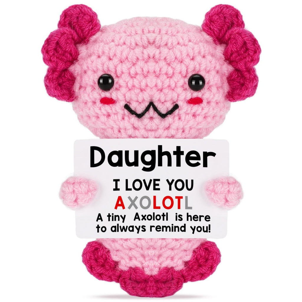 Handmade Axolotl Plush with Message Card – Cute Crochet Stuffed Animal for Mom, Daughter, Sister, Grandma & More – Personalized Gift