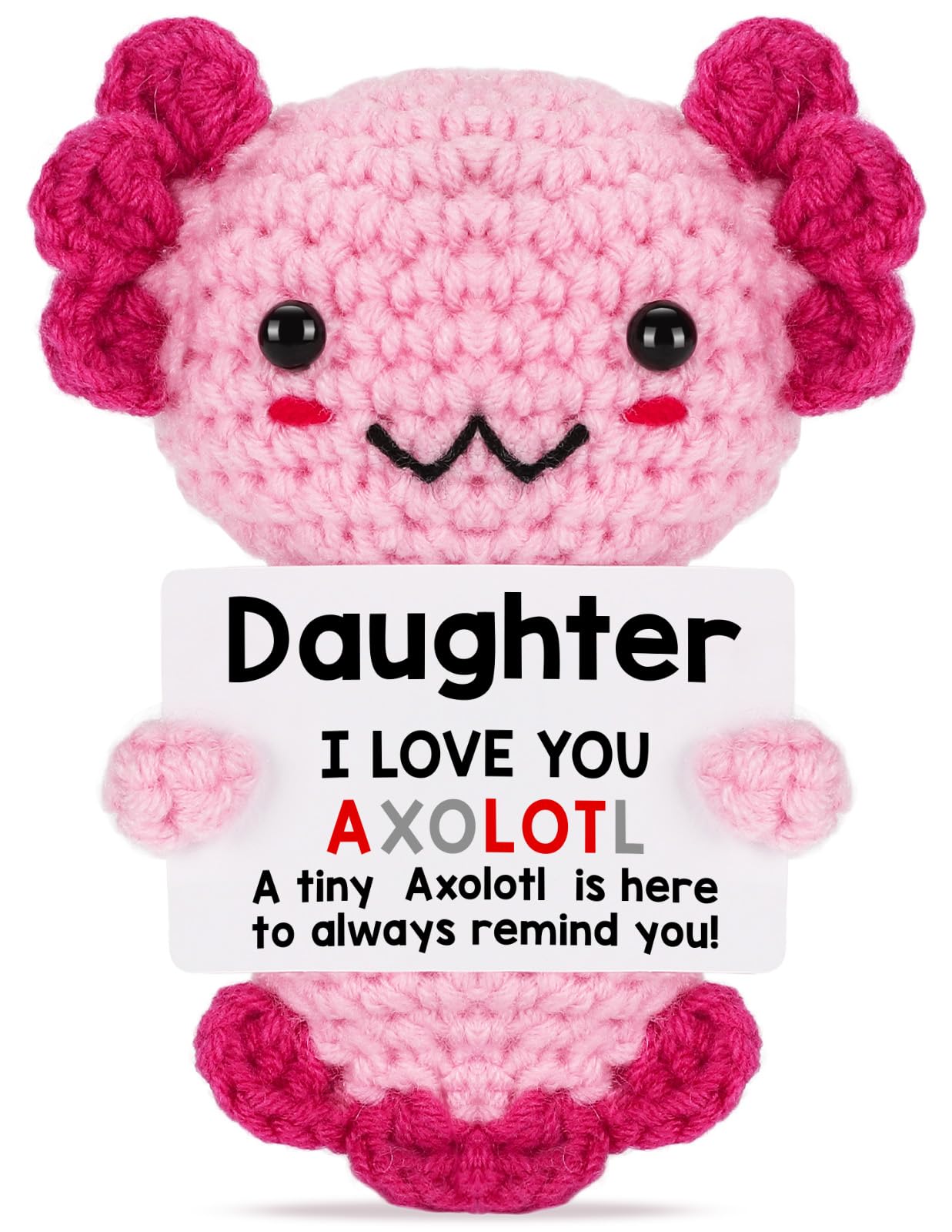 Handmade Axolotl Plush Gift with Message Card – Cute Crochet Stuffed Animal for Mom, Daughter, Sister, Grandma & More – Personalized Friendship & Family Gifts