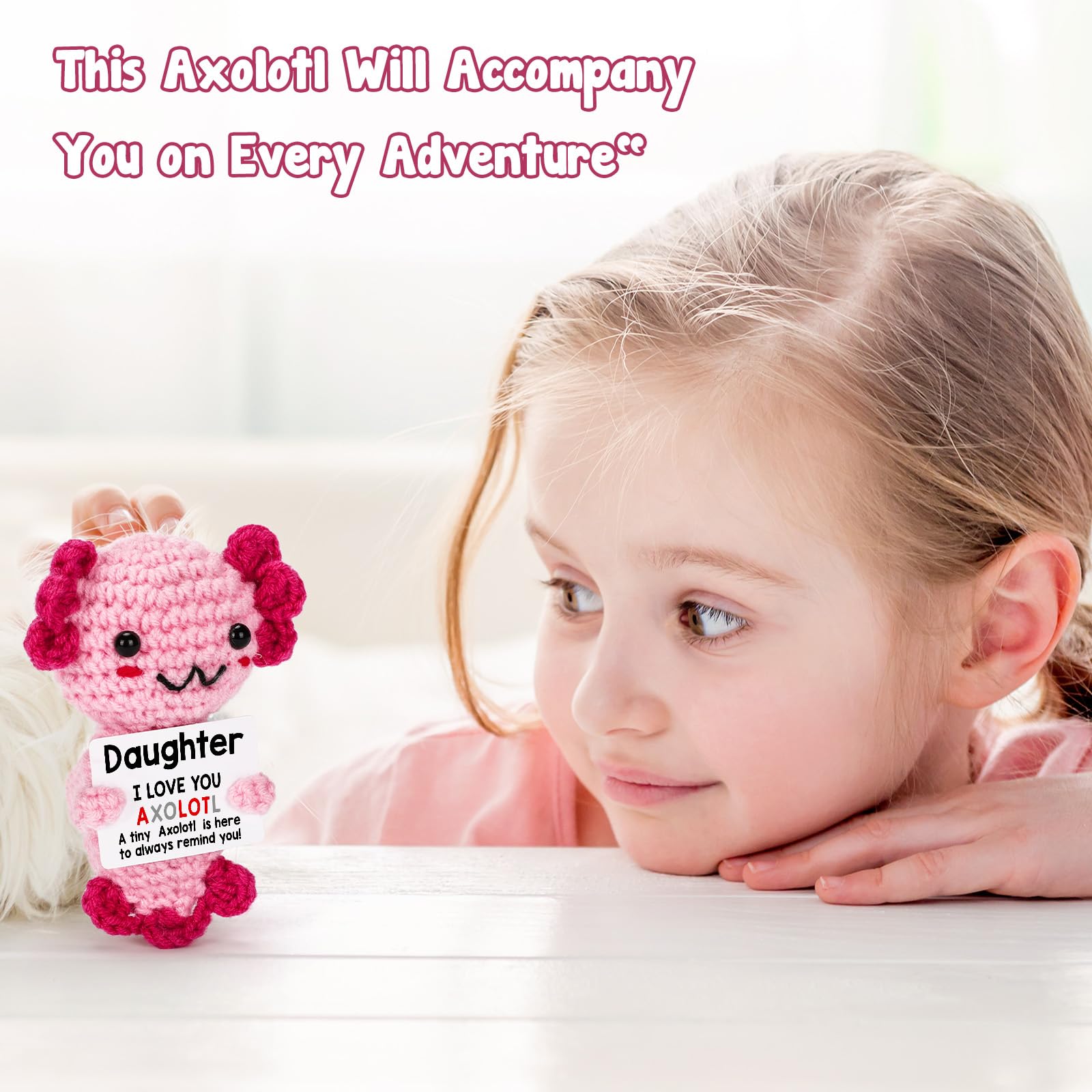 Handmade Axolotl Plush Gift with Message Card – Cute Crochet Stuffed Animal for Mom, Daughter, Sister, Grandma & More – Personalized Friendship & Family Gifts