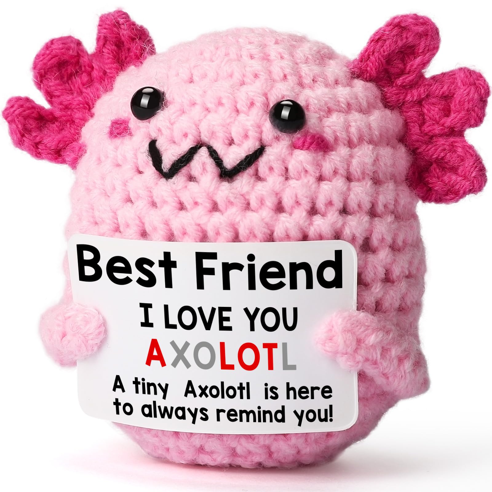 Handmade Axolotl Crochet Plush with Message Card – Cute Personalized Gift for Mom, Daughter, Sister, Grandma & Best Friend