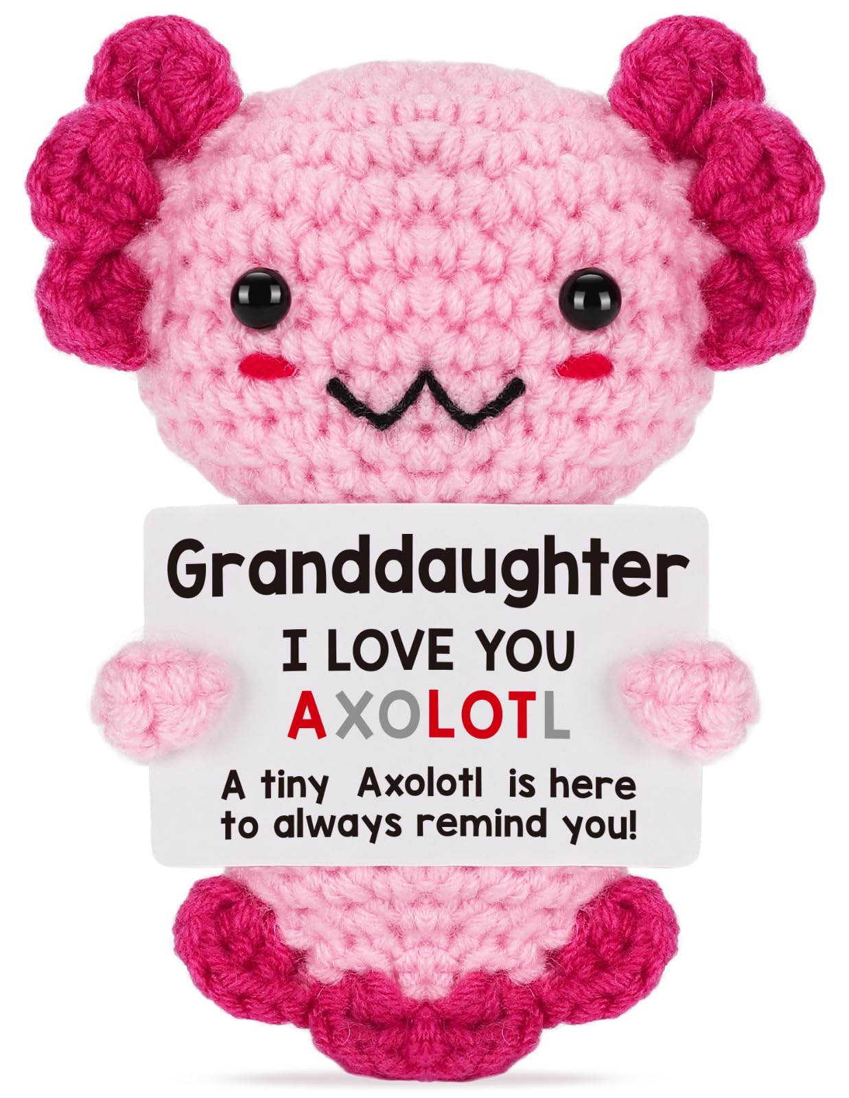 Handmade Axolotl Plush Gift with Message Card – Cute Crochet Stuffed Animal for Mom, Daughter, Sister, Grandma & More – Personalized Friendship & Family Gifts