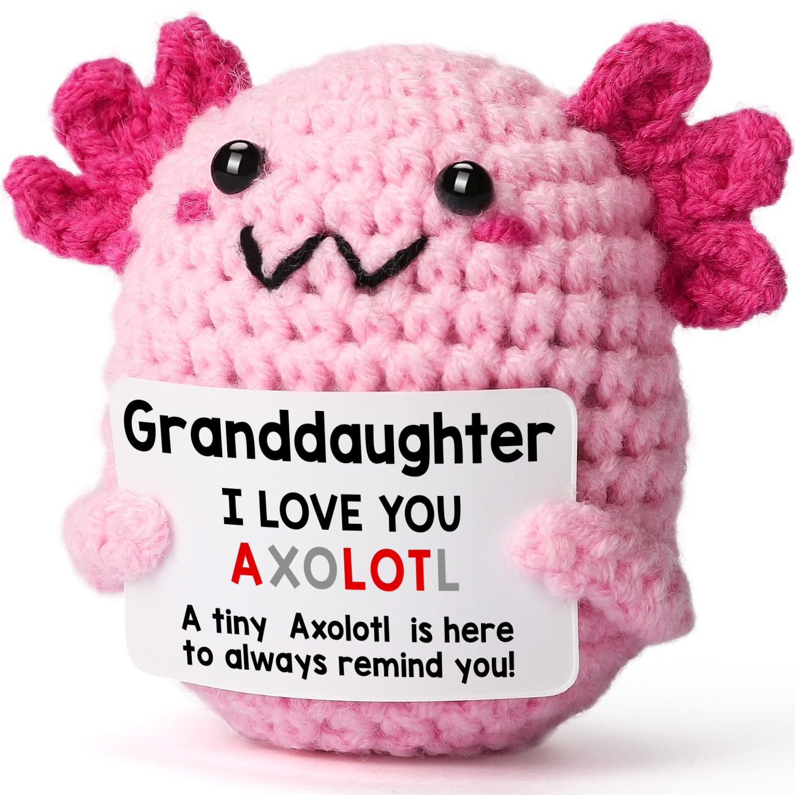 Handmade Axolotl Crochet Plush with Message Card – Cute Personalized Gift for Mom, Daughter, Sister, Grandma & Best Friend