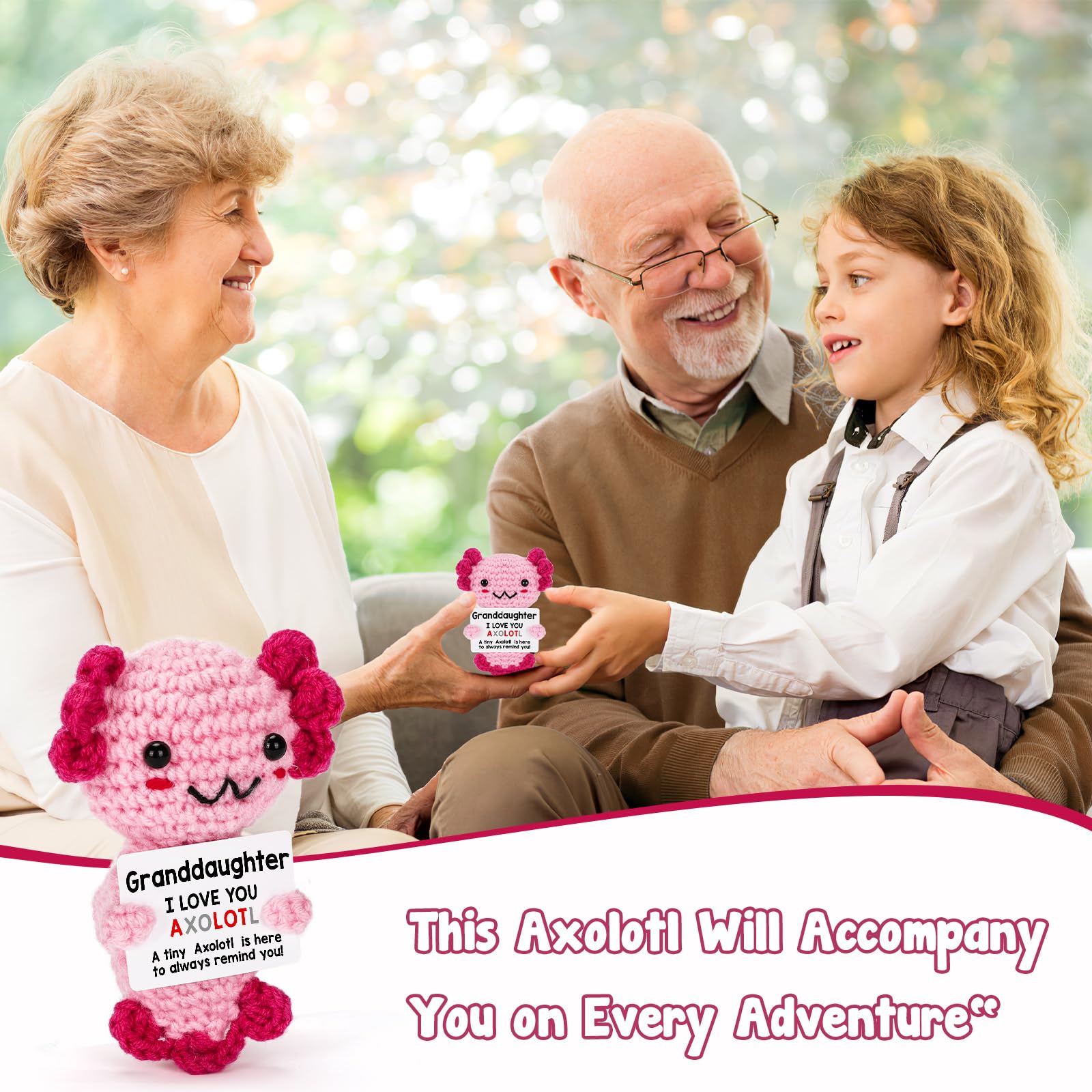 Handmade Axolotl Plush Gift with Message Card – Cute Crochet Stuffed Animal for Mom, Daughter, Sister, Grandma & More – Personalized Friendship & Family Gifts