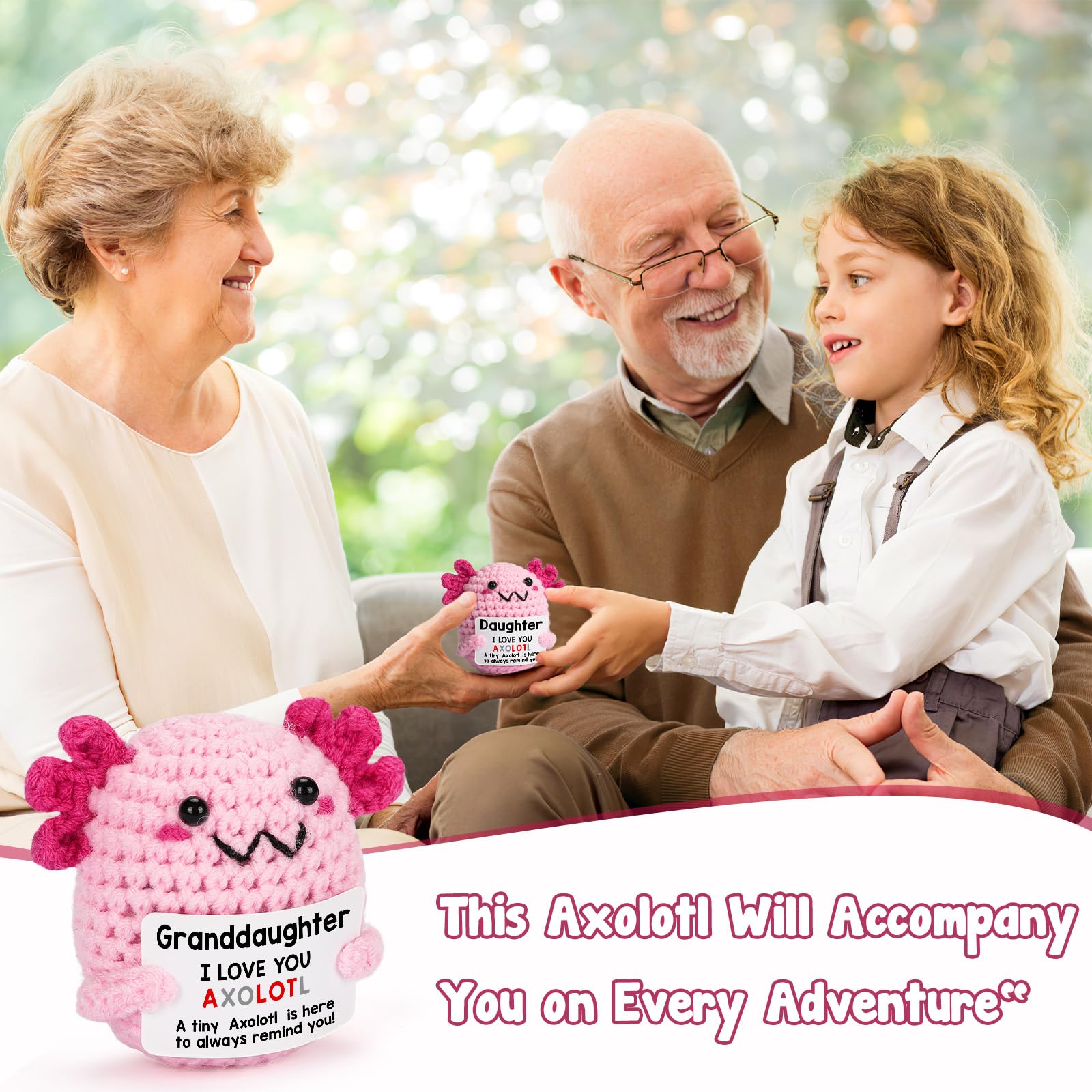 Handmade Axolotl Crochet Plush with Message Card – Cute Personalized Gift for Mom, Daughter, Sister, Grandma & Best Friend