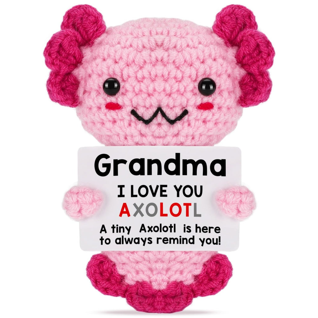Handmade Axolotl Plush with Message Card – Cute Crochet Stuffed Animal for Mom, Daughter, Sister, Grandma & More – Personalized Gift