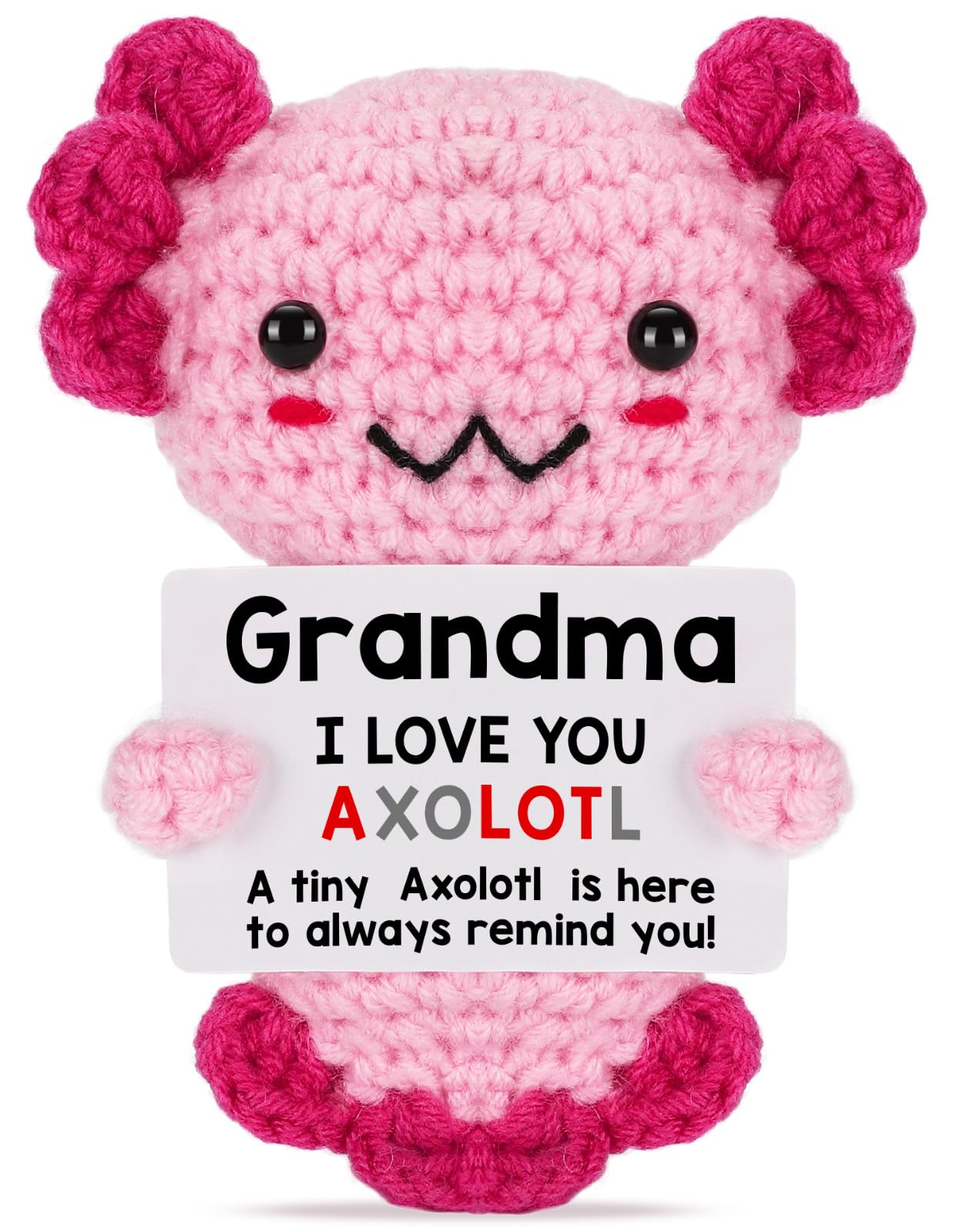 Handmade Axolotl Plush Gift with Message Card – Cute Crochet Stuffed Animal for Mom, Daughter, Sister, Grandma & More – Personalized Friendship & Family Gifts