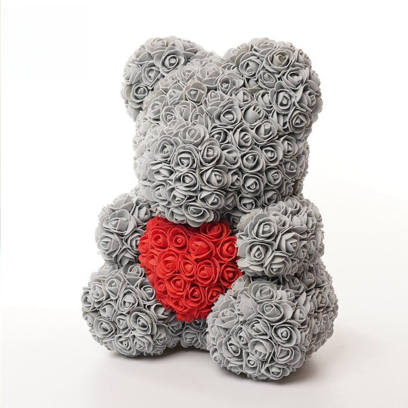 16 Zoll großer künstlicher Rosen-Teddybär mit herzförmigem Design und Geschenkbox, zum Jahrestag, Muttertag, Valentinstag, Geburtstag, romantisches Geschenk für Sie