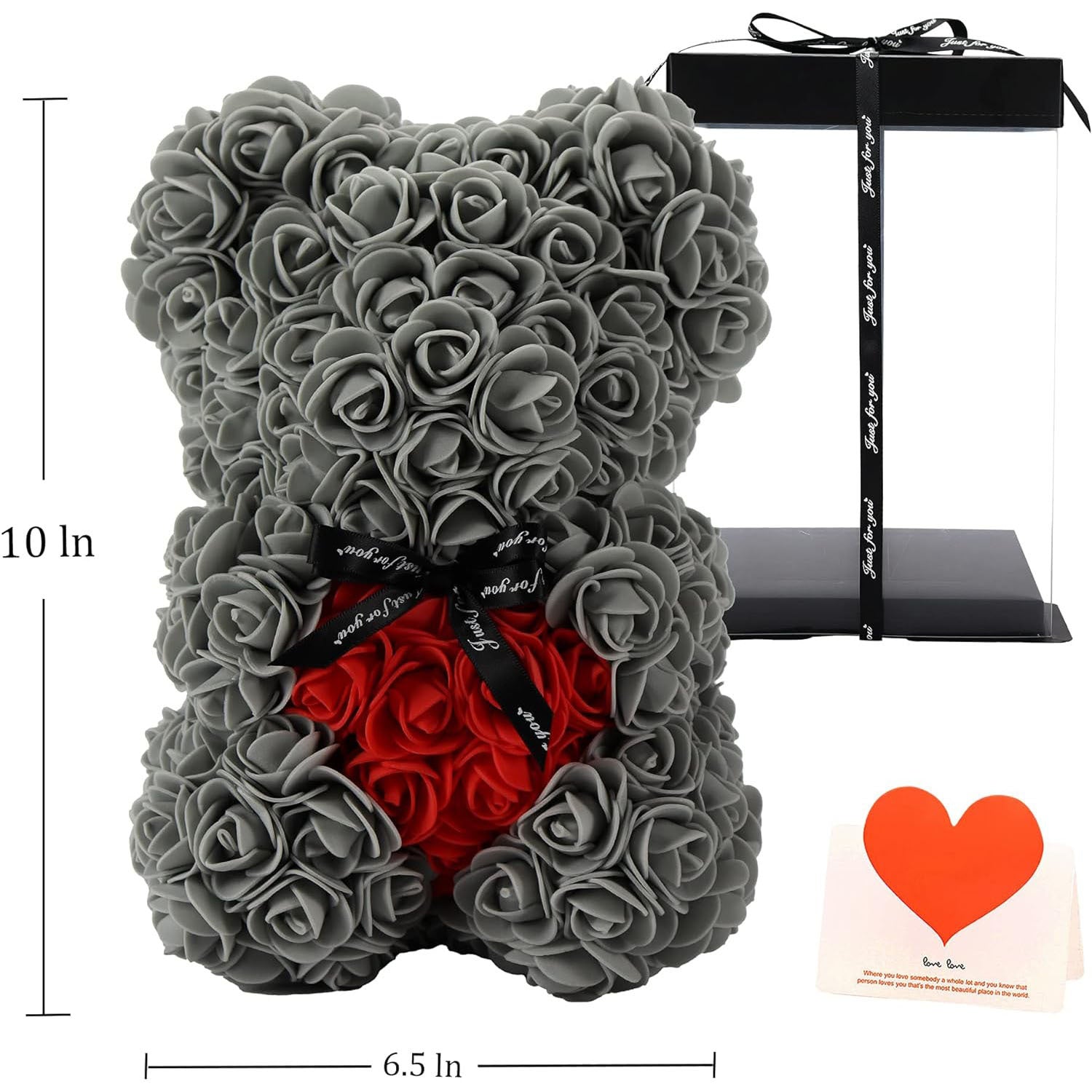 10 Inch Artificial Rose Teddy Bear with a Heart Design- Romantic Gift for Any Occasion