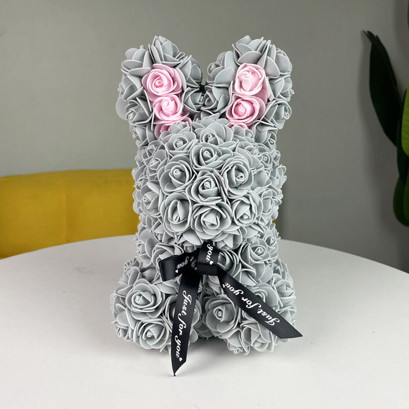 Anniversary gift idea – everlasting artificial rose bunny in Gray