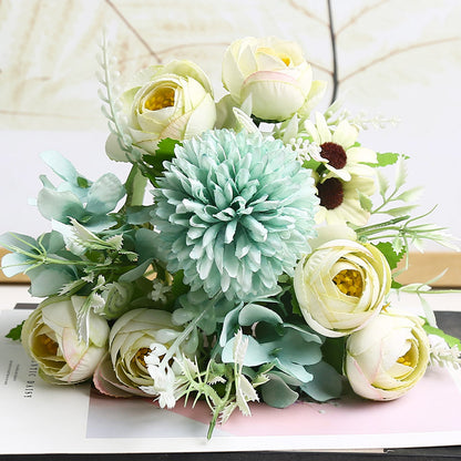 Low-maintenance silk flower centerpiece.