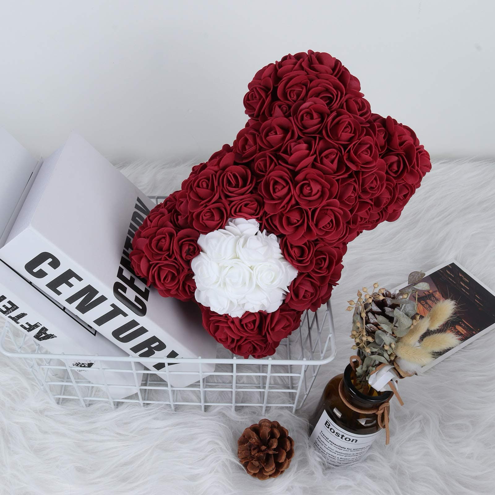 Decorative rose teddy bear with a heart, perfect for showcasing your love and affection.