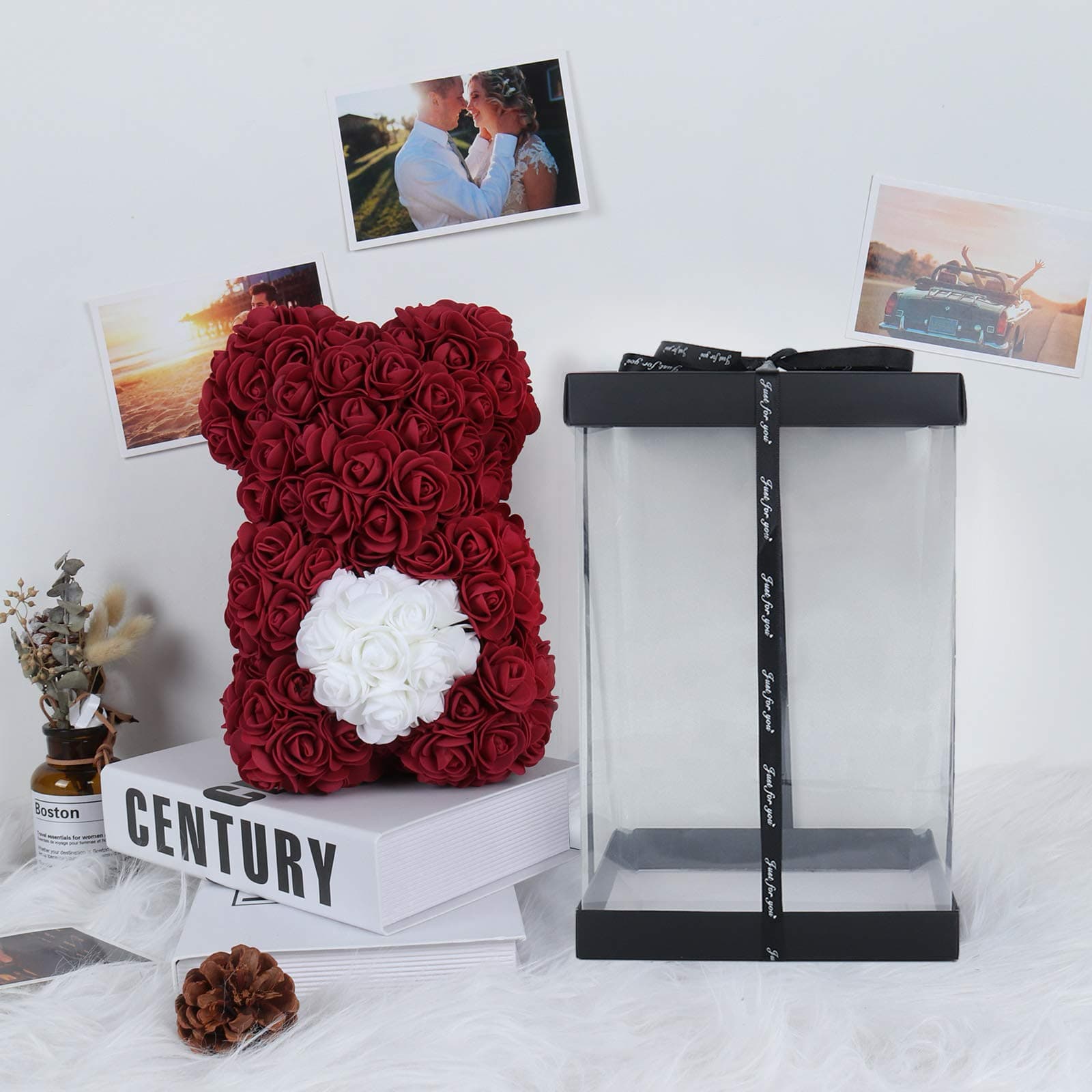 Artificial Flower rose teddy bear with a heart, a unique and thoughtful gift idea.