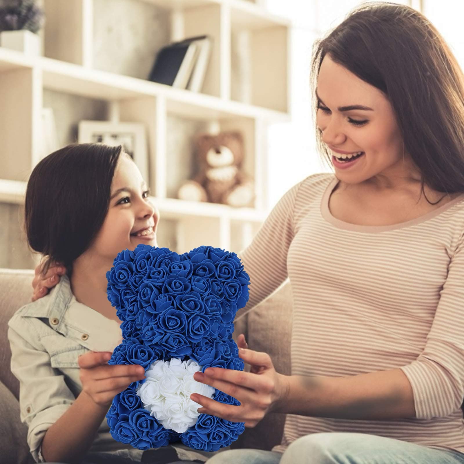 Artificial Flower rose teddy bear with heart and lights, ideal for creating a warm and inviting atmosphere.
