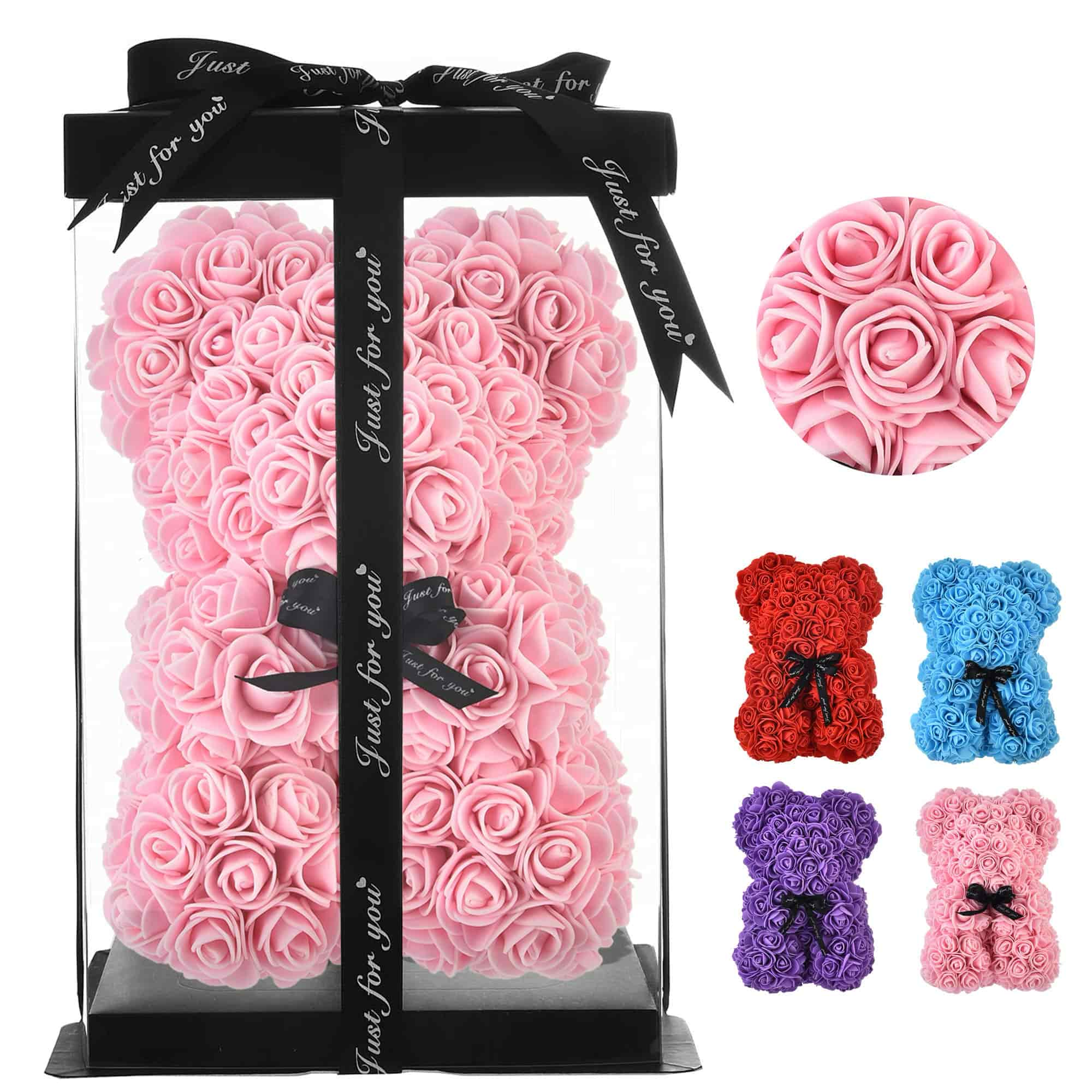 Pink Delightful rose teddy bear in a gift box, perfect for any occasion. A unique and thoughtful present for loved ones.