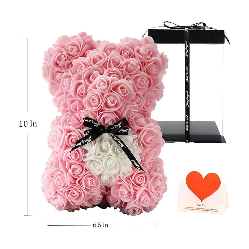 10 Inch Artificial Rose Teddy Bear with a Heart Design- Romantic Gift for Any Occasion
