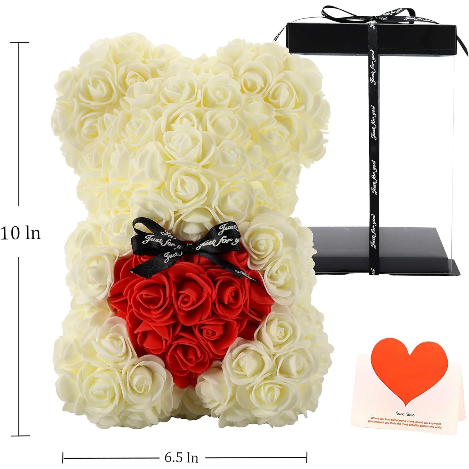 10 Inch Artificial Rose Teddy Bear with a Heart Design- Romantic Gift for Any Occasion