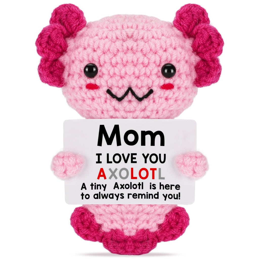 Handmade Axolotl Plush with Message Card – Cute Crochet Stuffed Animal for Mom, Daughter, Sister, Grandma & More – Personalized Gift