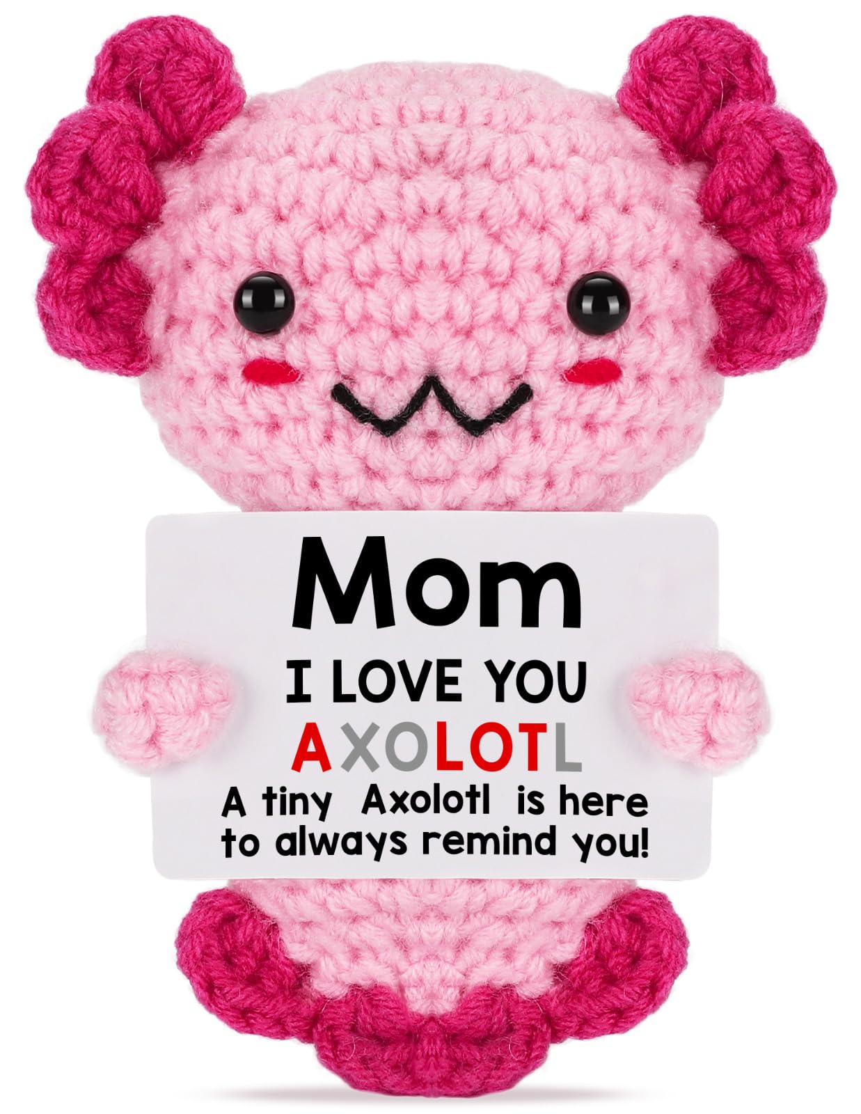 Handmade Axolotl Plush Gift with Message Card – Cute Crochet Stuffed Animal for Mom, Daughter, Sister, Grandma & More – Personalized Friendship & Family Gifts